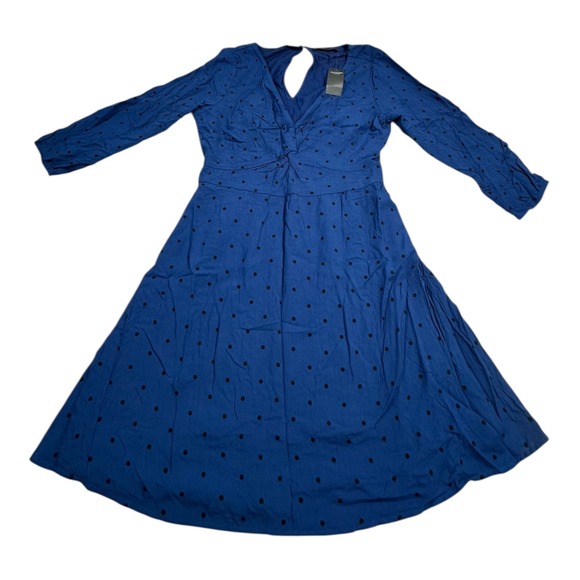 Abercrombie & Fitch Dresses & Skirts - Abercrombie & Fitch Blue Black Polka Dot Front‎ Keyhole Midi Dress Size Medium